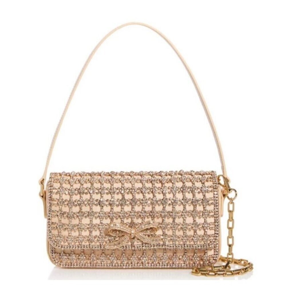 SELF PORTRAIT crystal embellished baguete shoulder bag - Gold (Missing crystals)
